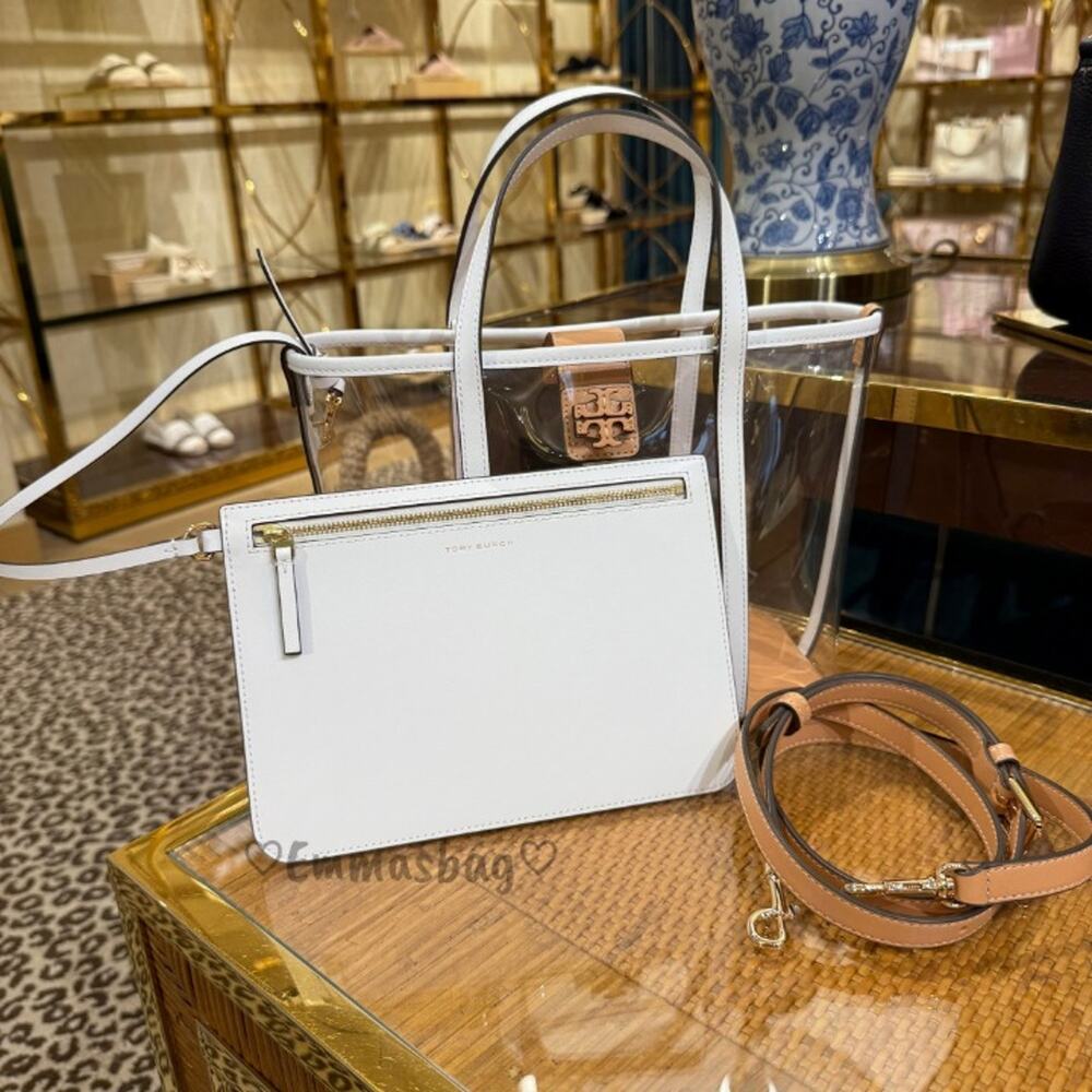 Authentic ‼️Tory Burch Blake Clear Small Tote 156485 $370 Clear / Optic White - Picture 3 of 12